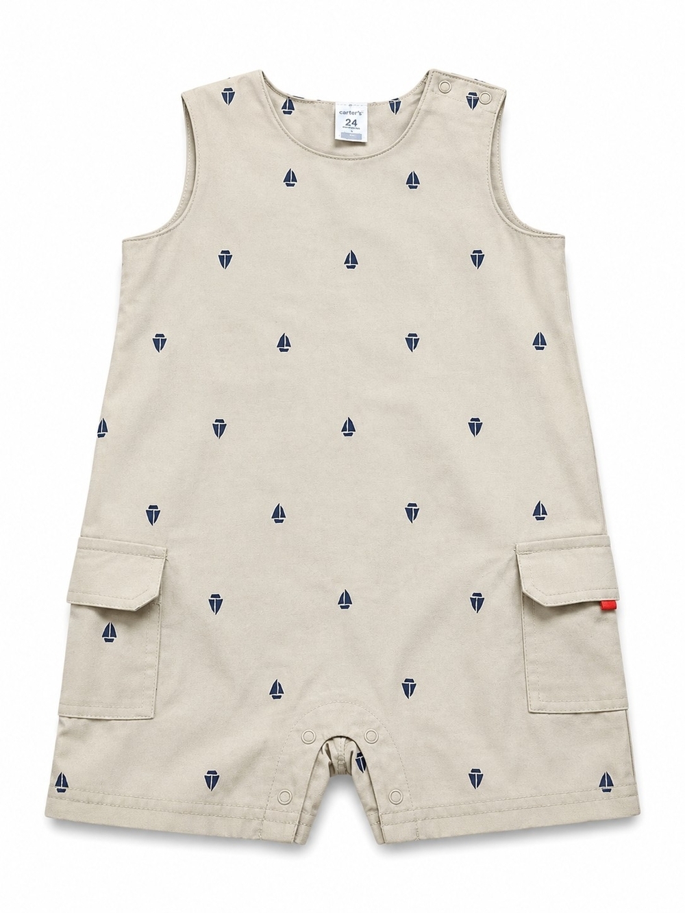 Carter's Baby Sailboat Cargo Shortall Romper Khaki 24M NWT  100% Cotton